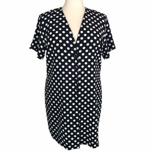 Wonky Career Long Blazer 3-Button V Neck Polka Dot Short Sleeves Size 2X Vintage